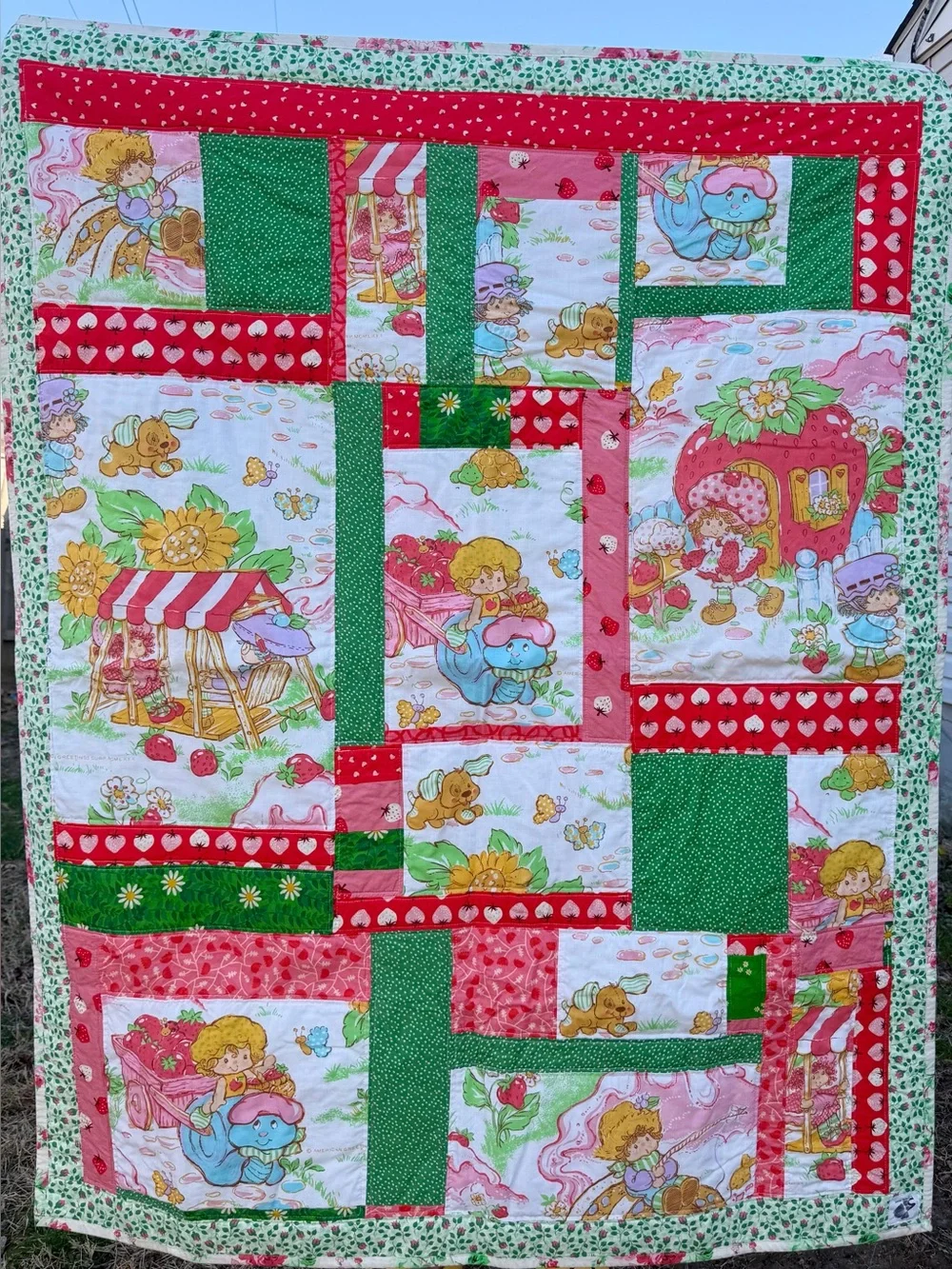 Handmade Patchwork Quilt: Vintage Strawberry Shortcake & Ruby Star Society